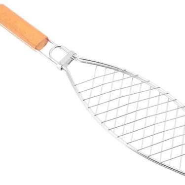 Imagem de Grelha Dupla Churrasco Assar Peixe com Cabo de Madeira Premium