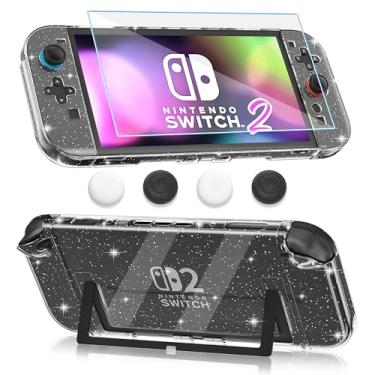 Imagem de FANPL Clear Glitter Case for Nintendo Switch 2 (2025), Dockable Protective Cover for Switch 2 and Joy Con Controller with Screen Protector 4 Thumb Grip Caps - Strong and Durable, Not Easy to Fall Off