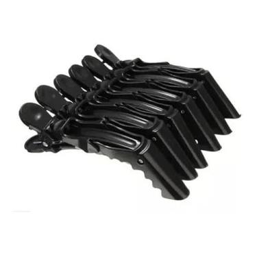 Imagem de Kit 6 Presilhas Crocodilo Profissional Prendedor de Cabelo Bico de Pato Preto