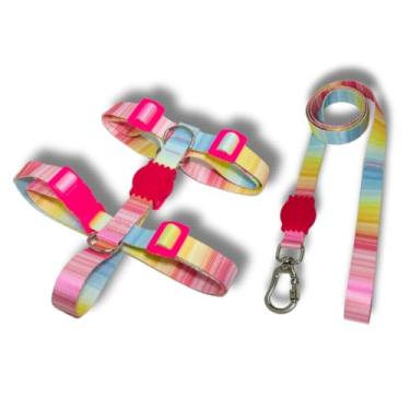 Imagem de Coleira Peitoral Tipo H para Cães - Anti-Puxão com Guia de 1,10m | Varias Estampas (Tons Claros,P)