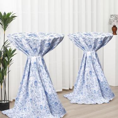 Imagem de Oudain 2 peças de toalha de mesa floral azul 109 x 81 cm toalha de mesa redonda azul pastoral flor branca vintage toalha de mesa de tecido lavável para capina de chá de bebê, lembrancinha de festa de