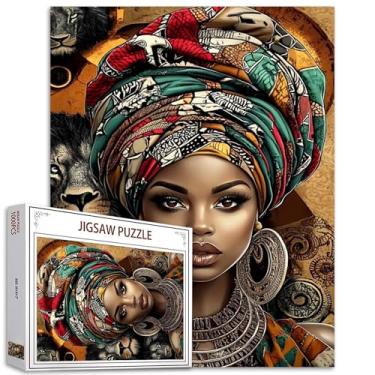 Imagem de Quebra-cabeça Africa Queen 1000 peças para adultos afro-américa pintura princesa quebra-cabeça moda menina negra 1000 peças jogo safar leão preto decoração de parede DIY artesanato quebra-cabeça arte