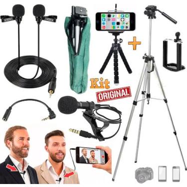 Imagem de Kit Youtuber Microfone de Lapela Profissional Microfone Duplo Tripé 1,