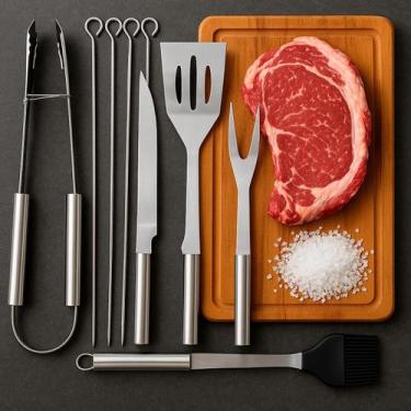 Imagem de Kit Churrasco Com Facas Garfo E Espetos De Qualidade - Relet