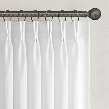 Imagem de Cortinas semitransparentes plissadas brancas bege 228,6 cm de linho texturizado de algodão misturado com filtro de luz para sala de estar, quarto, cortinas plissadas com ganchos, 2 painéis
