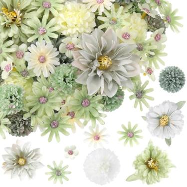 Imagem de Cindeer 100 peças de cabeças de flores falsas para artesanato, mini cabeças de flores artificiais rosa sintética margarida flores decorativas para casa, noiva, dama de honra, casamento, 2-7 cm (verde)