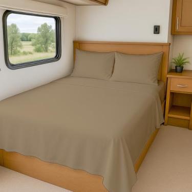 Imagem de Cottington Lane Lençóis RV 100% Algodão Egípcio, Short Queen 152 cm x 188 cm Qualidade Premium Conjunto de Lençóis de 4 Peças para Campistas, Alta Contagem de Fios Cinzento-acastanhado Sólido com