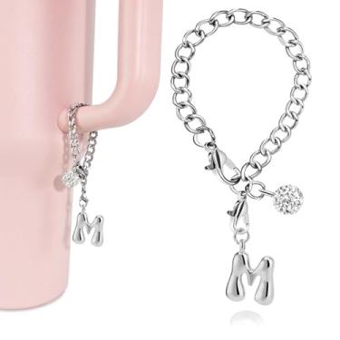 Imagem de LUHOHI Berloques com letras de bolhas prateadas para acessórios Stanley Cup - Pingente bonito com inicial estética de designer para garrafa de água, copos de água, alça de hidrojarra, pulseiras de