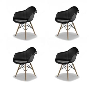Imagem de Conjunto com 4 Cadeiras Eames Arm DSW Preto e Madeira - Mobly