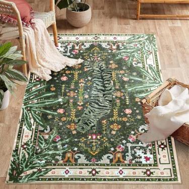 Imagem de Aldopein Tapetes laváveis tropicais orientais, verde acinzentado, boêmio, vintage, hippie, 12 x 18 cm, para sala de estar, quarto, cozinha, entrada, dormitório, abstrato, botânico, animal, tribal