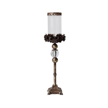 Imagem de Castiçal de cobre vintage estilo europeu castiçal em marrom e branco 12 x 12 x 47 cm castiçal decorativo para uso interno decoração de casa
