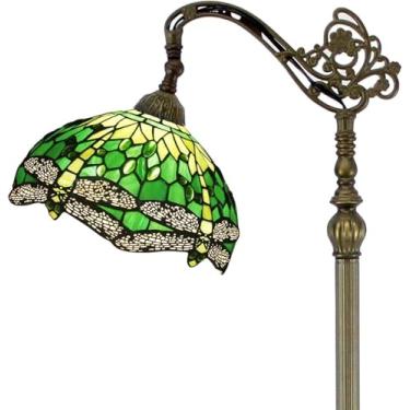 Imagem de Lâmpada De Chão De Leitura Estilo Tiffany Verde Vitral Libélula Abajur Antigo Ajustável Arqueado Em Pé