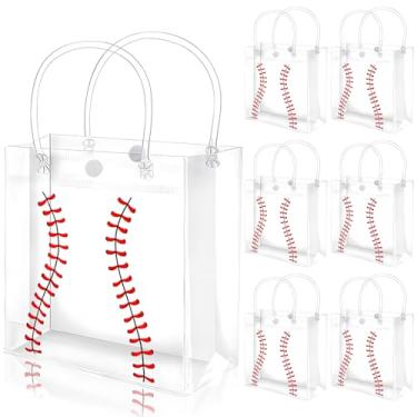 Imagem de FYSUIMU 12 peças de sacos de presente de beisebol PVC sacos de lembrancinha de festa de bola esportiva com alças reutilizável bolsa de presente transparente para aniversário, férias, eventos