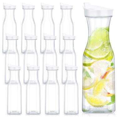 Imagem de Kritkin 12 garrafas de água de plástico quadradas, grandes garrafas de água com tampa dobrável, garrafas de plástico transparente para bares domésticos, restaurantes, chá gelado, suco, limonada, leite