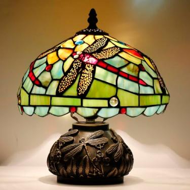 Imagem de SYETL Luminária De Mesa Tiffany Pequena, Verde, Vermelha, Estilo Libélula, Vitral, 10X11,5", Luz Cogumelo, Para Escritório, Casa, Sala Estar, Quarto