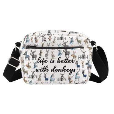 Imagem de FUSTMW Bolsa transversal de burro, presente para amantes de burros com desenho animado de burros, bolsa transversal para celular com alça, Donkeylv H-bag, Tendência