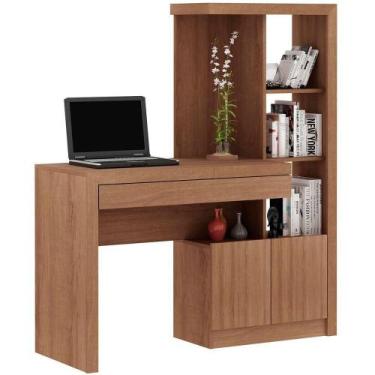 Imagem de Escrivaninha Estante Para Escritório 2 Portas 1 Gaveta Amêndoa - TECNO