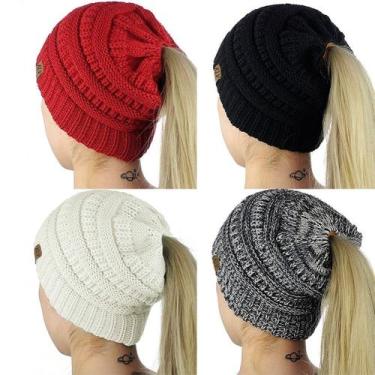 Imagem de Touca Feminina Inverno Gorro De Lã Com Furo Para Rabo De Cavalo - oem
