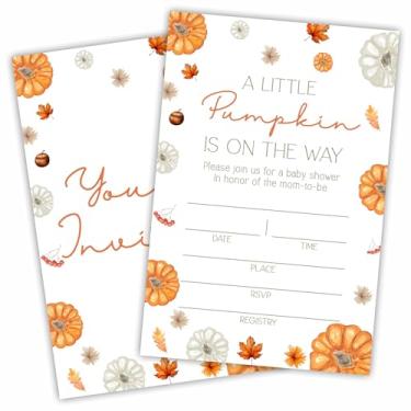 Imagem de DYIRBIIY Convites para chá de bebê - conjunto de 25 cartões de convites de preenchimento de abóbora e folha de bordo com envelopes - anúncio de bebê revelação de gênero suprimentos de festa e