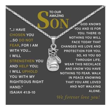 Imagem de 72ore Colar To My Son from Dad Gifts from Mom Boxe Pingente Corrente de Aço Inoxidável para Homens Presentes Inspiradores de Aniversário para Filho, Sem Pedra Preciosa