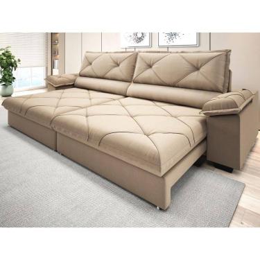 Imagem de Sofá com Carregador USB e Molas no Assento Retrátil Reclinável Nice 2,10m Linho Soft - NETSOFAS