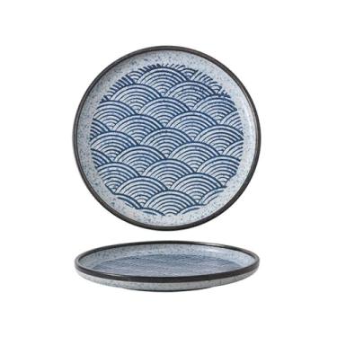 Imagem de Prato de pizza de cerâmica doméstico redondo plano japonês grande requintado - ondulação do mar de 25,4 cm