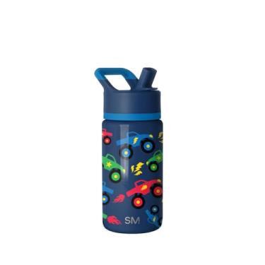 Imagem de Simple Modern Garrafa de água Kids Summit com tampa de canudo | Copo de aço inoxidável de 400 ml com isolamento térmico para meninos, escola | Monster Truck Rally