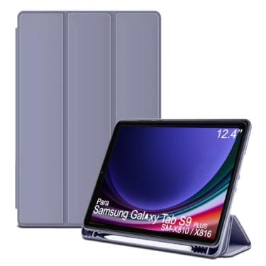Imagem de Capa Tablet flip para Samsung Galaxy Tab S9+ SM-X810 SM-X816 NZAHZTO 12.4 polegadas Smart pen resistente aveludada compatimento caneta Case capinha Anti Impacto Suporte Pencil - Alamo (violeta)
