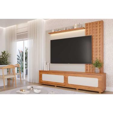 Imagem de Home p/ TV até 84 Pol Marrocos 2.3 Ripado c/ Led e 2 Portas de Correr c/ Tela Sintética 212,5x228cm Cinamomo/Off White - Permóbili
