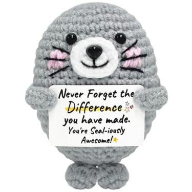 Imagem de Presentes de aniversário para mulheres e homens – Selo de crochê de suporte emocional com cartão positivo, companheiro de animal inspirador para colegas de trabalho, amigos, mãe, pai, decoração de