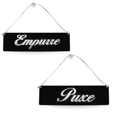 Imagem de Placa de Acrílico Puxe Empurre Alça Ventosa, Preto e Prata