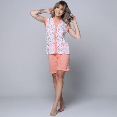 Imagem de Pijama Feminino Manga Curta Estampado Com Bermuda Pós Cirúrgico - Veky
