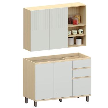 Imagem de Kit Armário Aéreo com Nicho e Balcão de Pia 120 cm Aurora