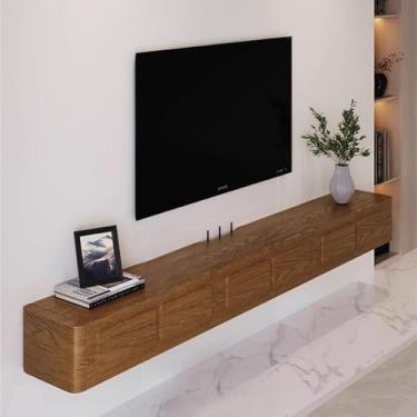Imagem de Unidade De Tv Flutuante Para Sala De Estar Armário De Tv Preto Cor De Nogueira Console Multimídia Montado Na Parede Suporte De Tv Flutuante, B, 158x24x18cm