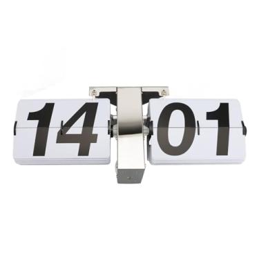 Imagem de Aramox Relógio de Mesa de Flip Mecânica Grande Número de Relógio de Mesa Mecânica Automática Retro Com Grande Design de Base Minimalista Adequado para o (Páginas brancas de aço inoxidável 24 horas)