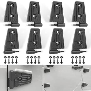 Imagem de Kit de dobradiça de porta para Jeep Wrangler JK JKU Unlimited Rubicon Sahara Sports 2007-2018, serve para Jeep Wrangler JK liga de alumínio resistente 4 dobradiças acessórios exteriores 8 peças