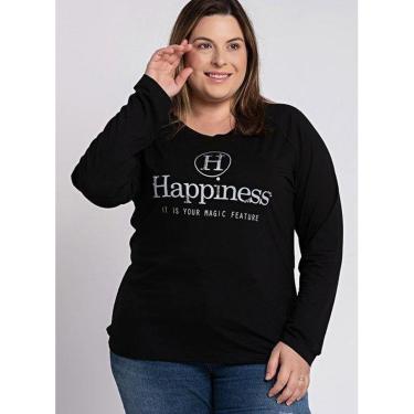 Imagem de Blusa Femina Plus Size Visco Estampada Aplique Manga Raclan - Ki Beleza-Feminino