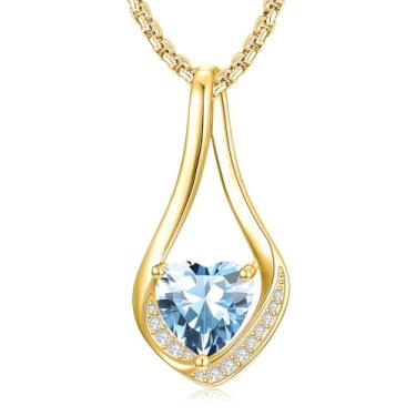 Imagem de Zoeniya Colares de pedra do mês de nascimento para mulheres, ouro amarelo/branco 18 k Forever Love, coração, infinito, joias de aniversário, presentes de aniversário para mulheres, esposa, namorada