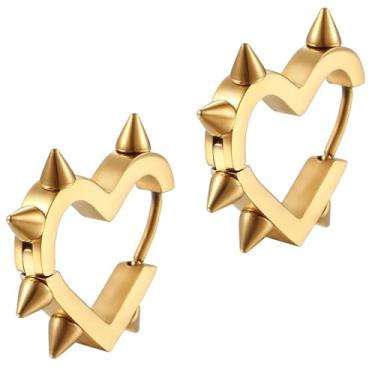 Imagem de Brincos de coração gótico, brincos de argola de pressão punk grunge emo Y2k, joias góticas de Natal, presente para mulheres, Large, Titânio, Sem pedra preciosa