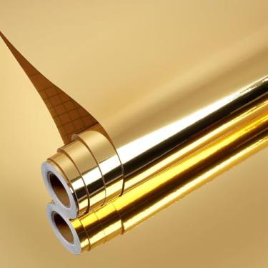 Imagem de YENHOME Papel de parede espelhado flexível autoadesivo de 48 cm x 993 cm para paredes, bancadas, armários de cozinha, adesivo de espelho metálico dourado, papel de contato sem vidro