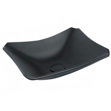 Imagem de CUBA DE VIDRO RETANGULAR MODELO RETRO 38CM PARA BANHEIROS E LAVABOS MODELO DE APOIO 8MM (PRETO FOSCO)