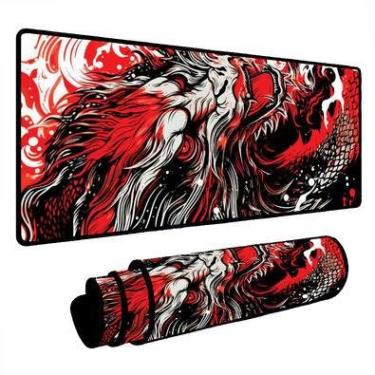 Imagem de Mouse Pad Gamer Speed Extra Grande Desk Pad Profissional Premium Com Borda Costurada 80x40  - Dragão De Olhos Vermelhos