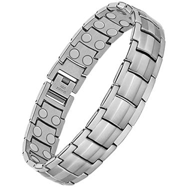 Imagem de Feraco Pulseiras magnéticas masculinas para alívio de artrite e dor nas articulações, pulseira de terapia magnética de aço de titânio para homens com ímãs de fileira dupla ajustáveis, One Size