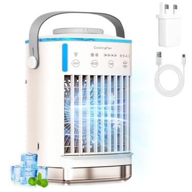 Imagem de Ar condicionado portátil, refrigerador de ar evaporativo de 4 velocidades, luz noturna de 7 cores, temporizador 2-8H, 2 névoas, tanque de água grande de 700 ml, ventilador portátil de unidade AC