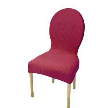 Imagem de Capa para cadeira com encosto redondo, jacquard, ajustável, tamanho grande, luxuosa, capa para assento, cadeira de jantar (1 peça, capa para cadeira/vinho tinto)