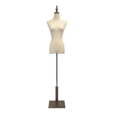 Imagem de Mannequin Torso de manequim feminino com base quadrada de madeira maciça, adequado para saias curtas, camisetas, jaquetas e expositores de roupas(Walnut wood,Medium)