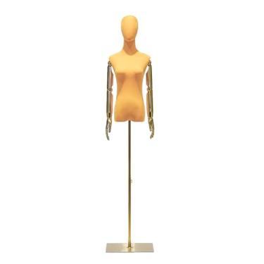 Imagem de Mannequin Manequins para exposição de roupas, torso feminino de veludo com altura ajustável de 65 a 71 polegadas, para vestidos de noiva e camisetas(Yellow,Small)