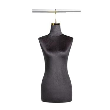 Imagem de Mannequin Manequim feminino pendurado, torso de tecido de veludo, adequado para vitrines de lojas de roupas(Black,Golden Short Hook)