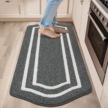 Imagem de COSY HOMEER Tapetes de cozinha longos para na frente da pia tapetes e tapetes de cozinha super absorventes 24" x 59" Tapete de cozinha antiderrapante lavável, polipropileno, preto, moldura