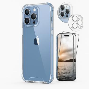 Imagem de Kit Proteção iPhone 11, 12, 13, 14, 15 Pro, Capa Transparente com Reforço nas Bordas, Película de Vidro para Tela e Película para Câmera (IPHONE 14 PRO MAX)